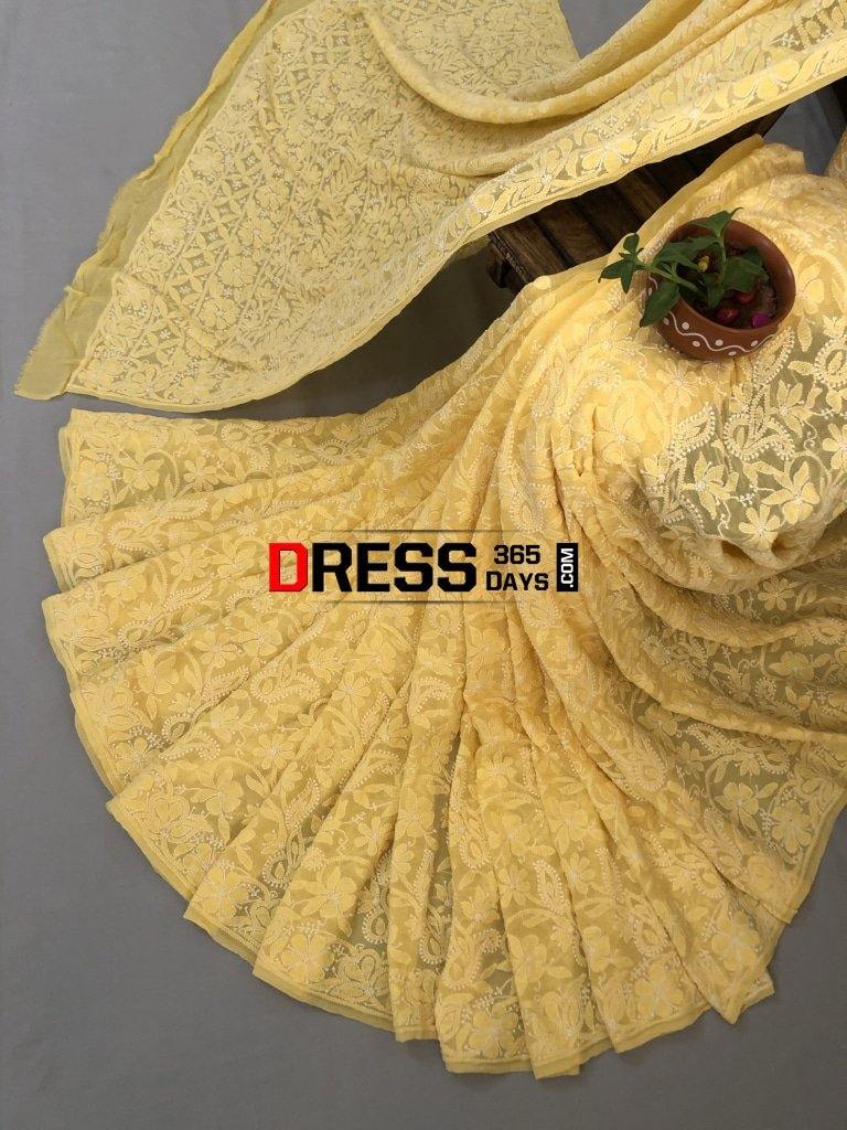 Yellow Lucknowi Chikankari Saree