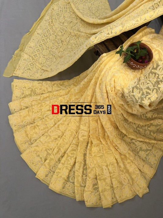 Yellow Lucknowi Chikankari Saree