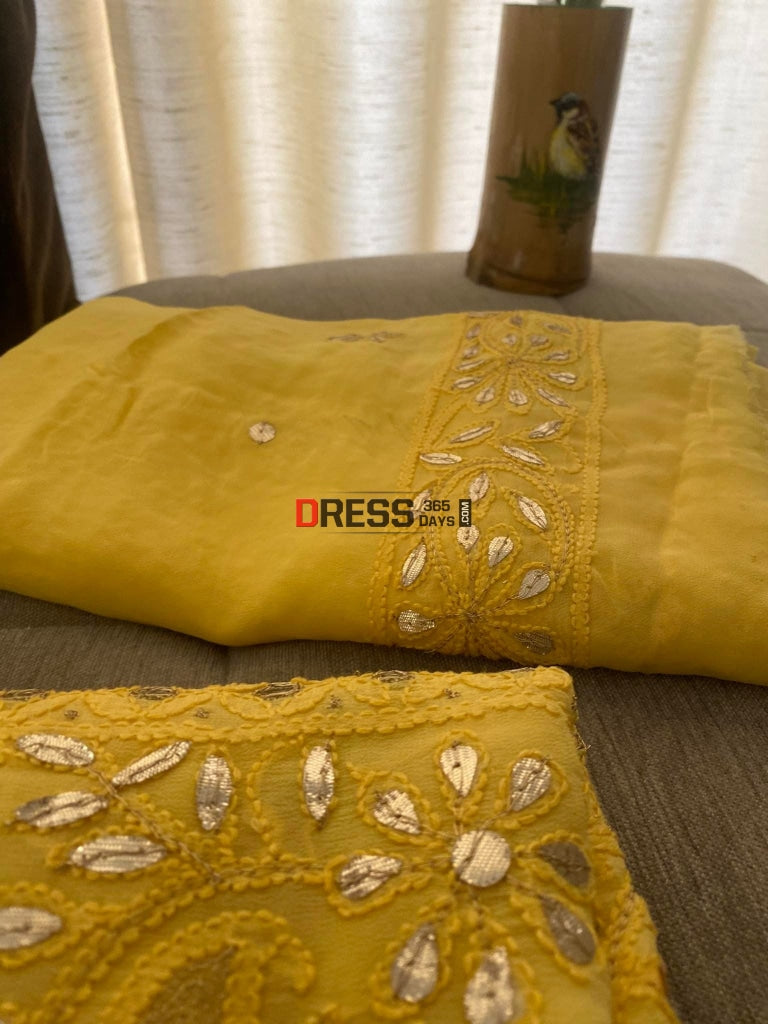Yellow Mirror & Gota Patti Lucknowi Chikankari Suit Suits