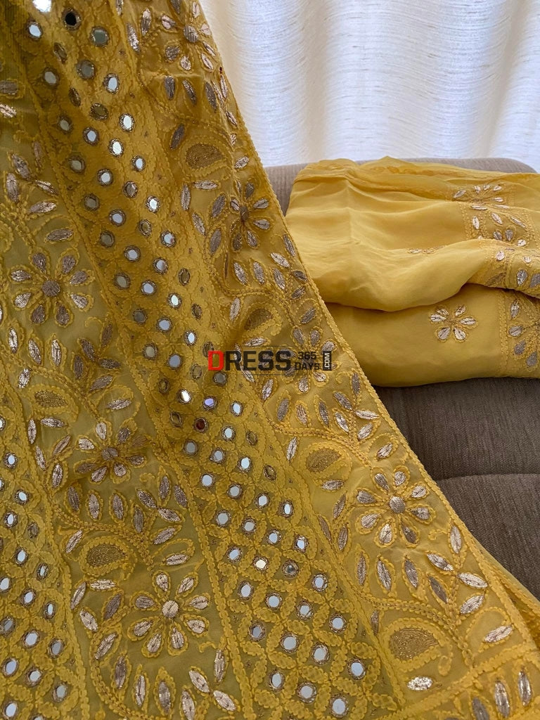 Yellow Mirror & Gota Patti Lucknowi Chikankari Suit Suits
