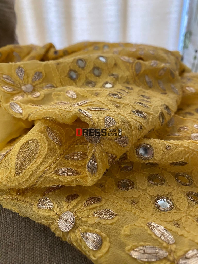 Yellow Mirror & Gota Patti Lucknowi Chikankari Suit Suits