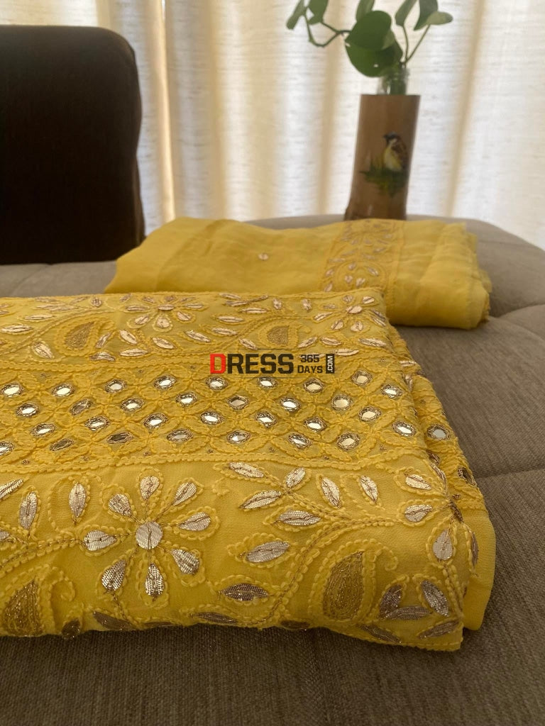 Yellow Mirror & Gota Patti Lucknowi Chikankari Suit Suits