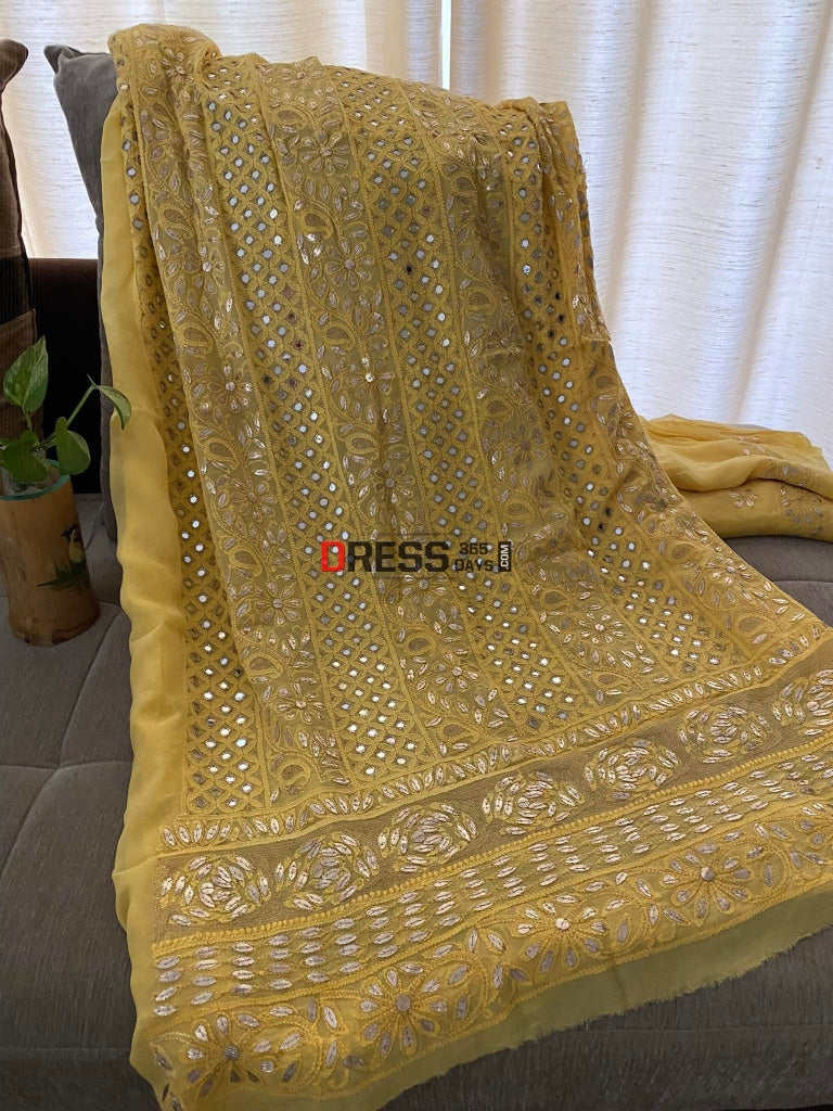 Yellow Mirror & Gota Patti Lucknowi Chikankari Suit Suits