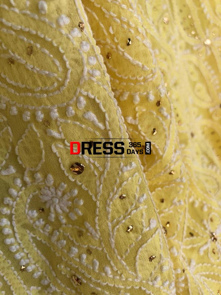 Yellow Mukaish Lucknowi Chikan Suit Chikankari Suits