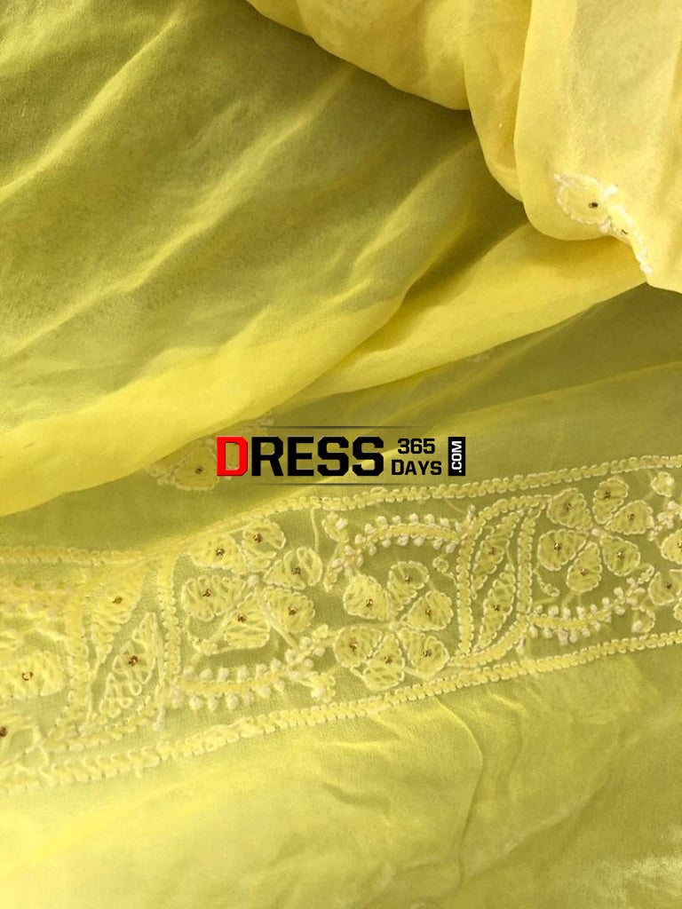 Yellow Mukaish Lucknowi Chikan Suit Chikankari Suits