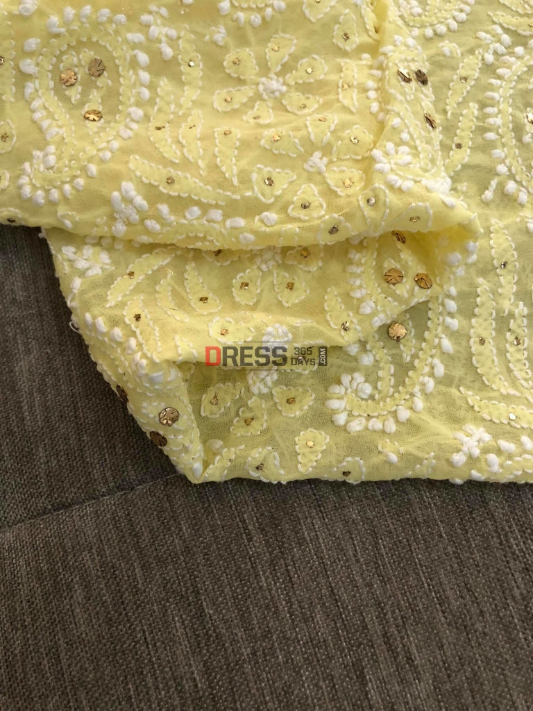 Yellow Mukaish Lucknowi Chikankari Dupatta