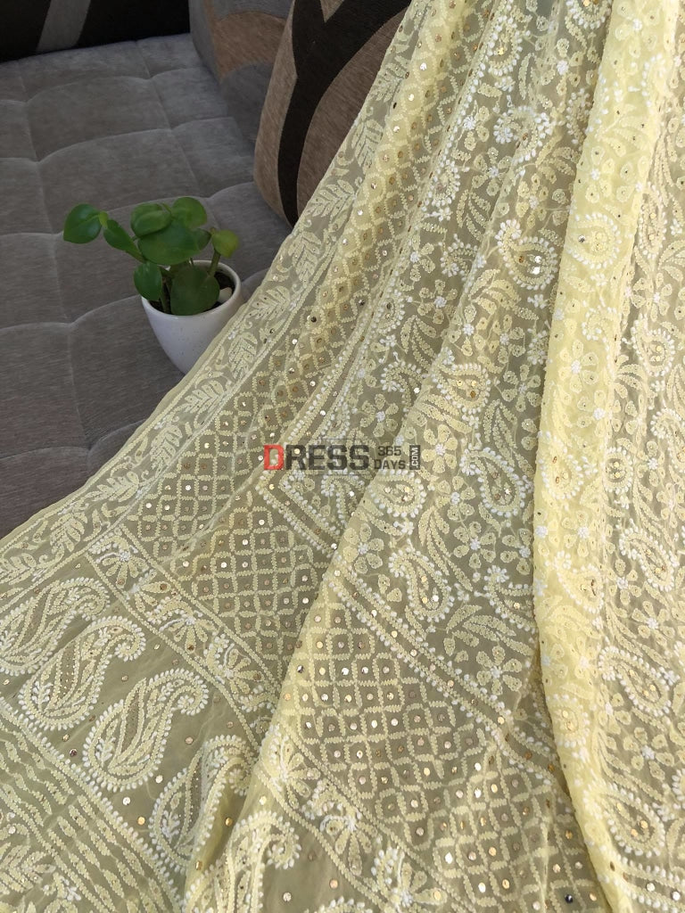 Yellow Mukaish Lucknowi Chikankari Dupatta