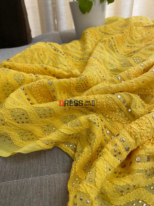 Yellow Mukaish Lucknowi Chikankari Suit Suits