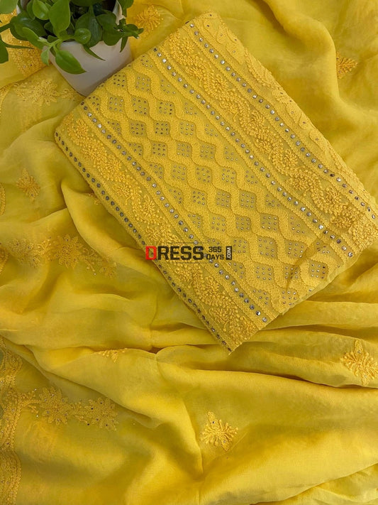 Yellow Mukaish Lucknowi Chikankari Suit Suits