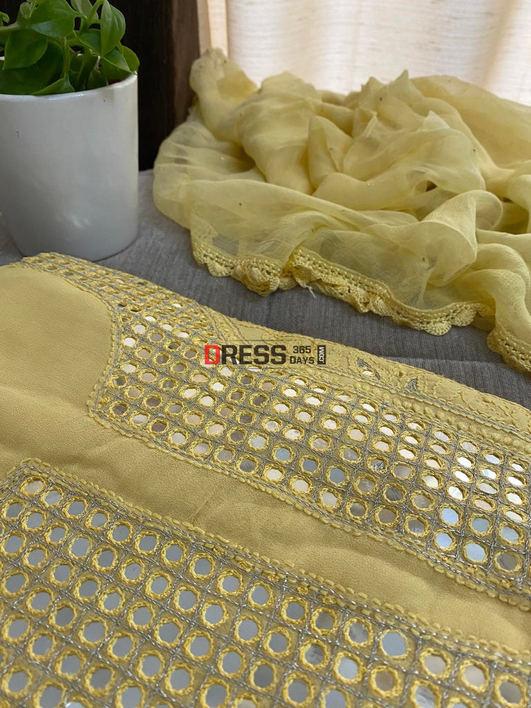 Yellow Neckline Chikankari Kurta Dupatta Suits