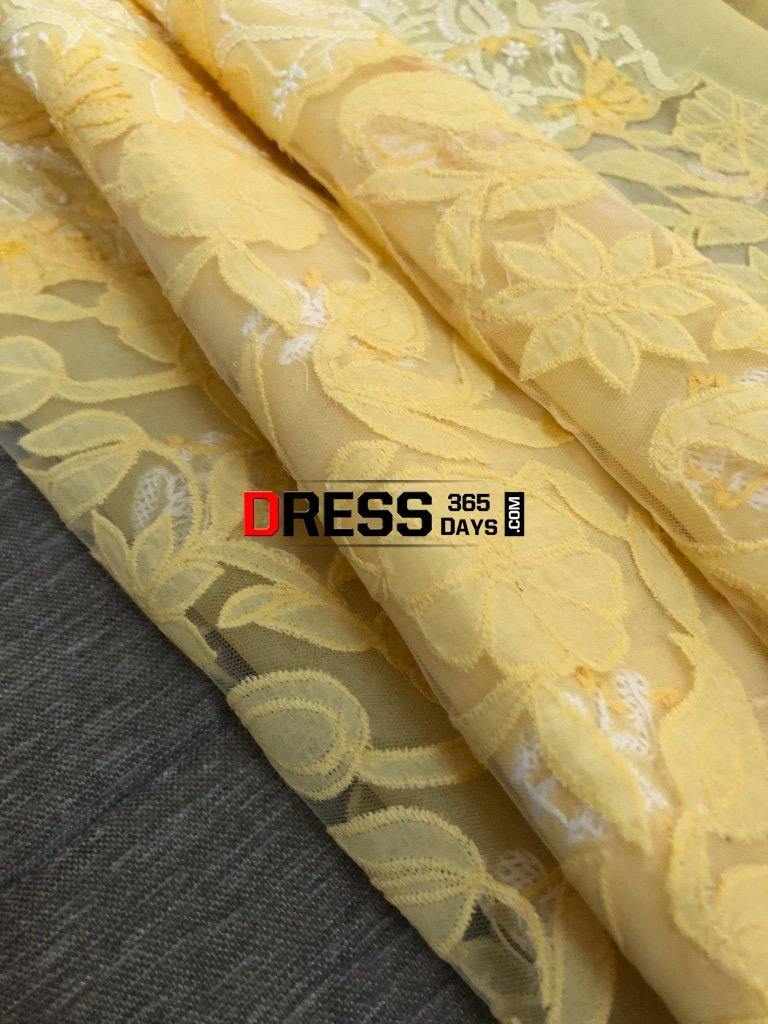 Yellow Net Daaman Cotton Chikankari Kurti Fabric Fabric
