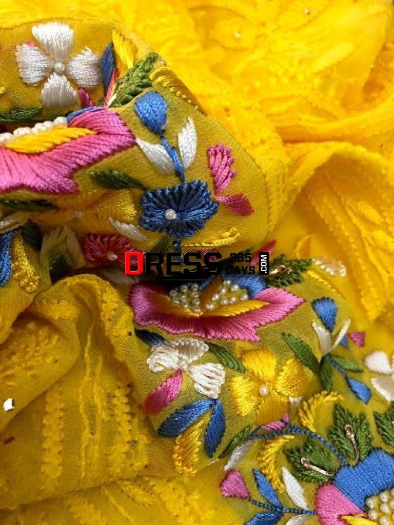 Yellow Parsi Gara Chikankari Suit Suits
