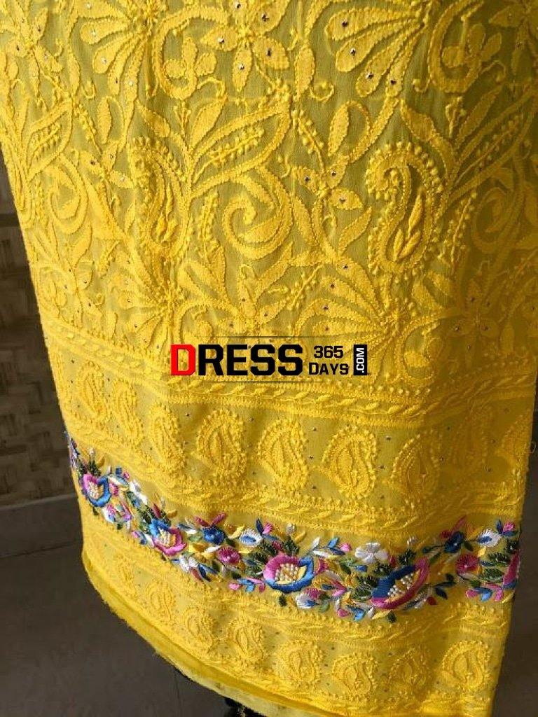 Yellow Parsi Gara Chikankari Suit Suits