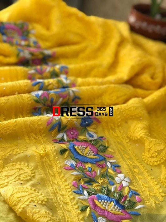 Yellow Parsi Gara Chikankari Suit Suits