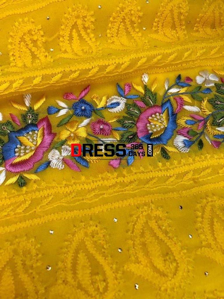 Yellow Parsi Gara Chikankari Suit Suits