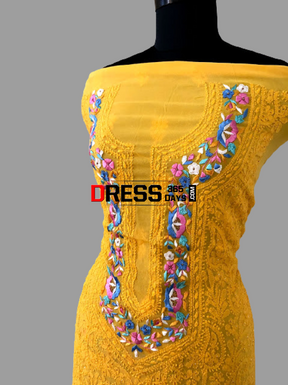 Yellow Parsi Neckline Chikankari Suit – Dress365days