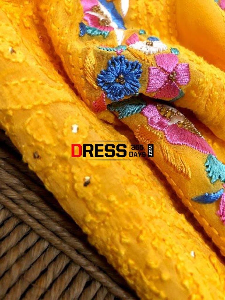 Yellow Parsi Neckline Chikankari Suit (Three Piece) Suits