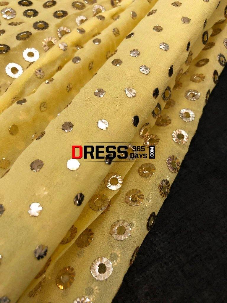 Yellow Ring Mukaish Anarkali Suit Chikankari