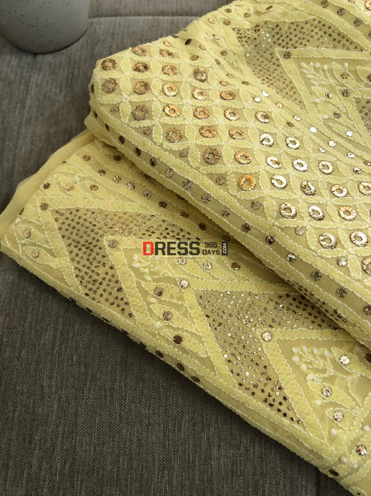 Yellow Ring Mukaish Chikankari Kurta Dupatta Set Suits