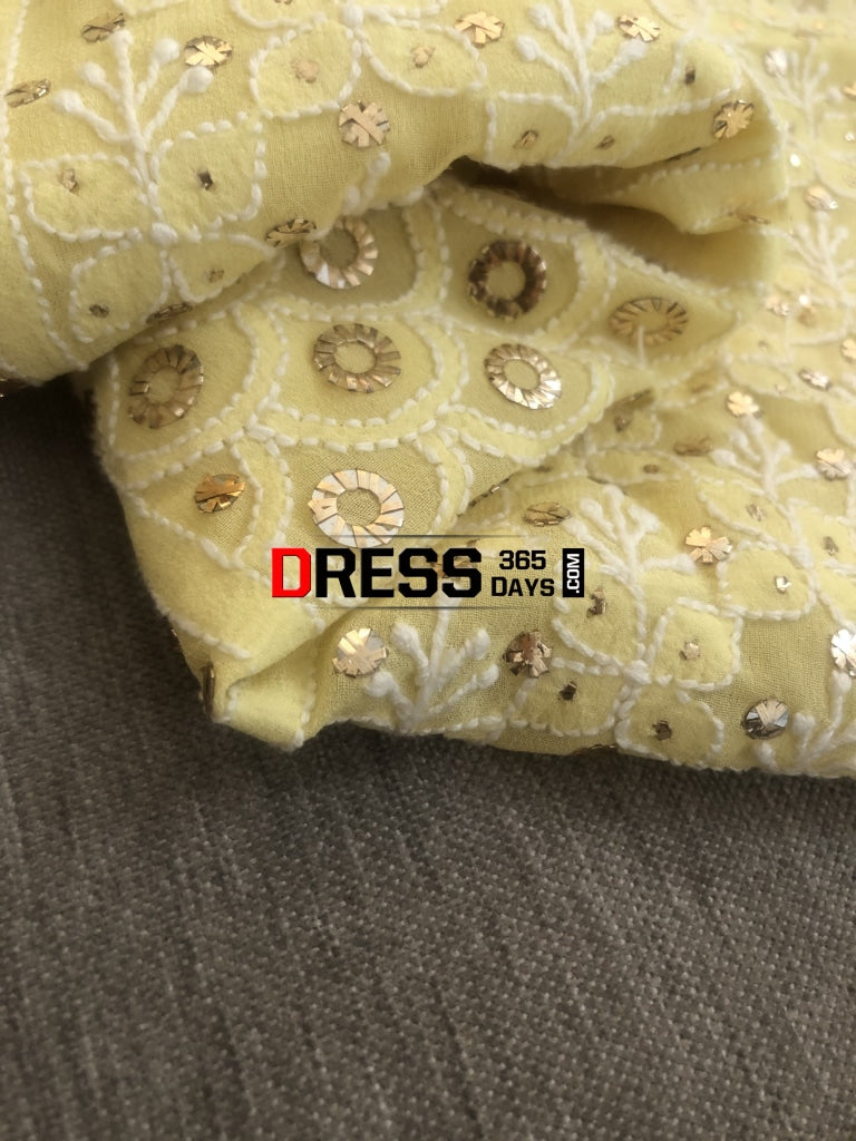Yellow Ring Mukaish Chikankari Suit Suits