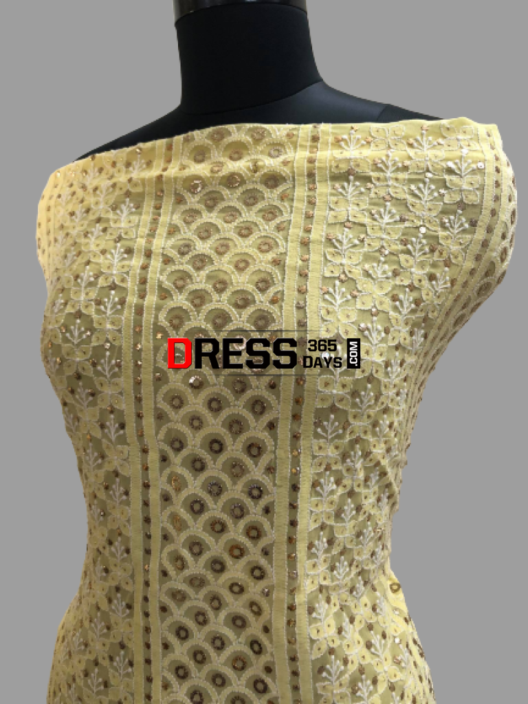 Yellow Ring Mukaish Chikankari Suit Suits