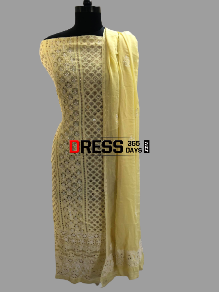 Yellow Ring Mukaish Chikankari Suit Suits