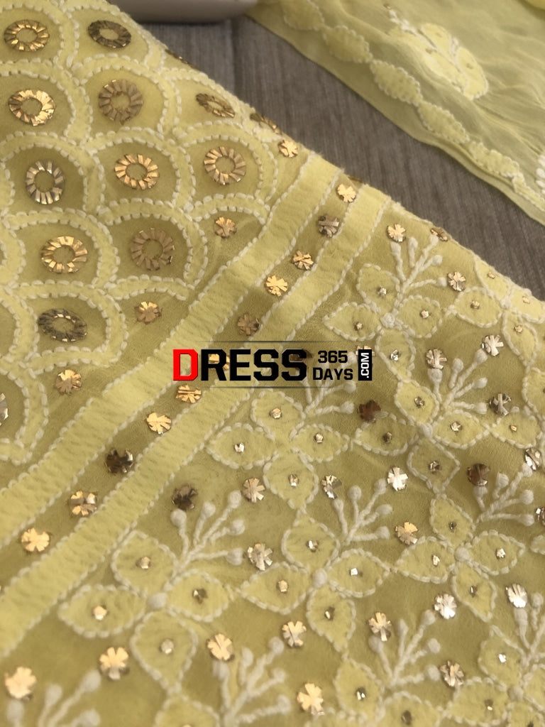 Yellow Ring Mukaish Chikankari Suit Suits