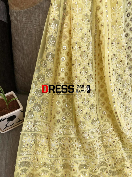 Yellow Ring Mukaish Chikankari Suit Suits