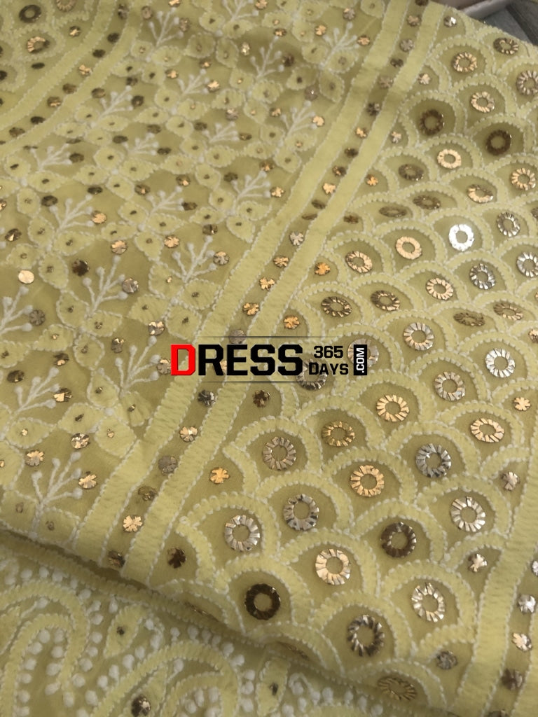 Yellow Ring Mukaish Chikankari Suit Suits