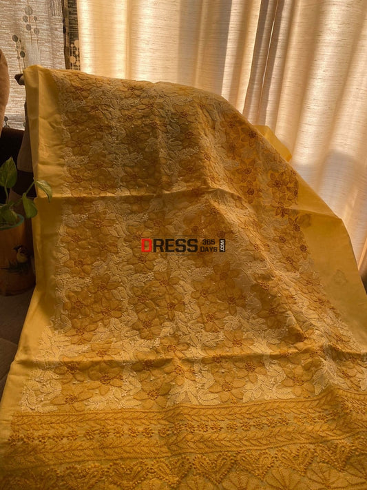 Yellowish Beige Cotton Chikankari Kurti Fabric (Kurti Only)