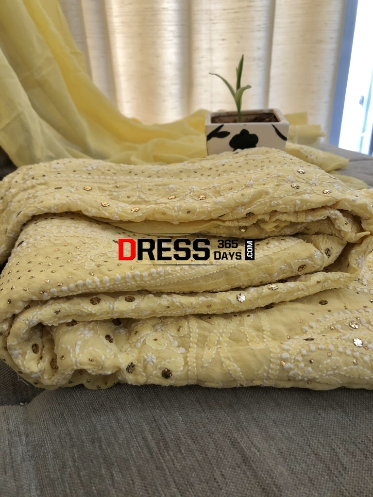 Yellowish Beige Kamdani Lucknowi Anarkali Suit Chikankari