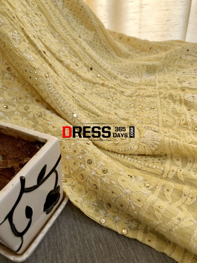 Yellowish Beige Kamdani Lucknowi Anarkali Suit Chikankari