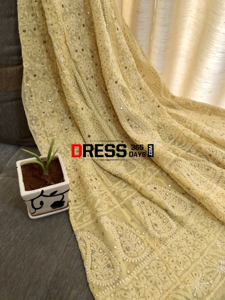 Yellowish Beige Kamdani Lucknowi Anarkali Suit Chikankari
