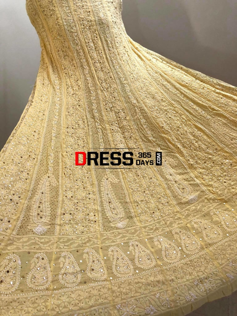Yellowish Beige Kamdani Lucknowi Anarkali Suit Chikankari